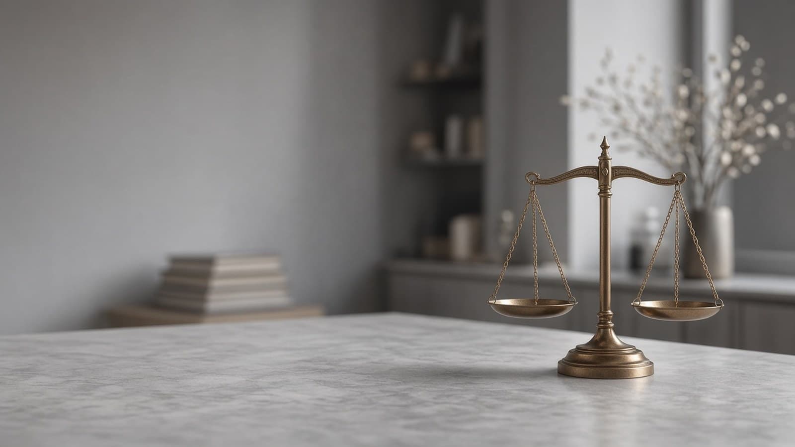 Scales of justice on a light desk